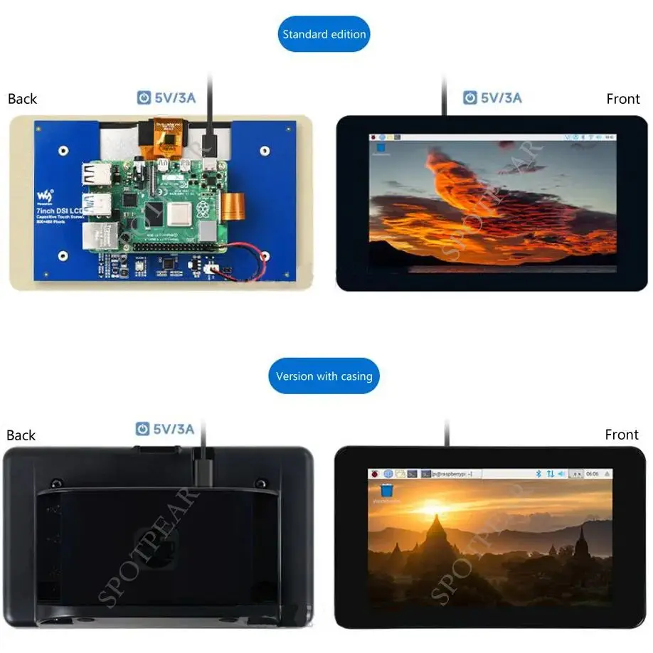 Raspberry Pi 7inch DSI Mipi LCD Capacitive Touch Screen IPS Display 800×480 optional with Case for Pi4B / 3B+