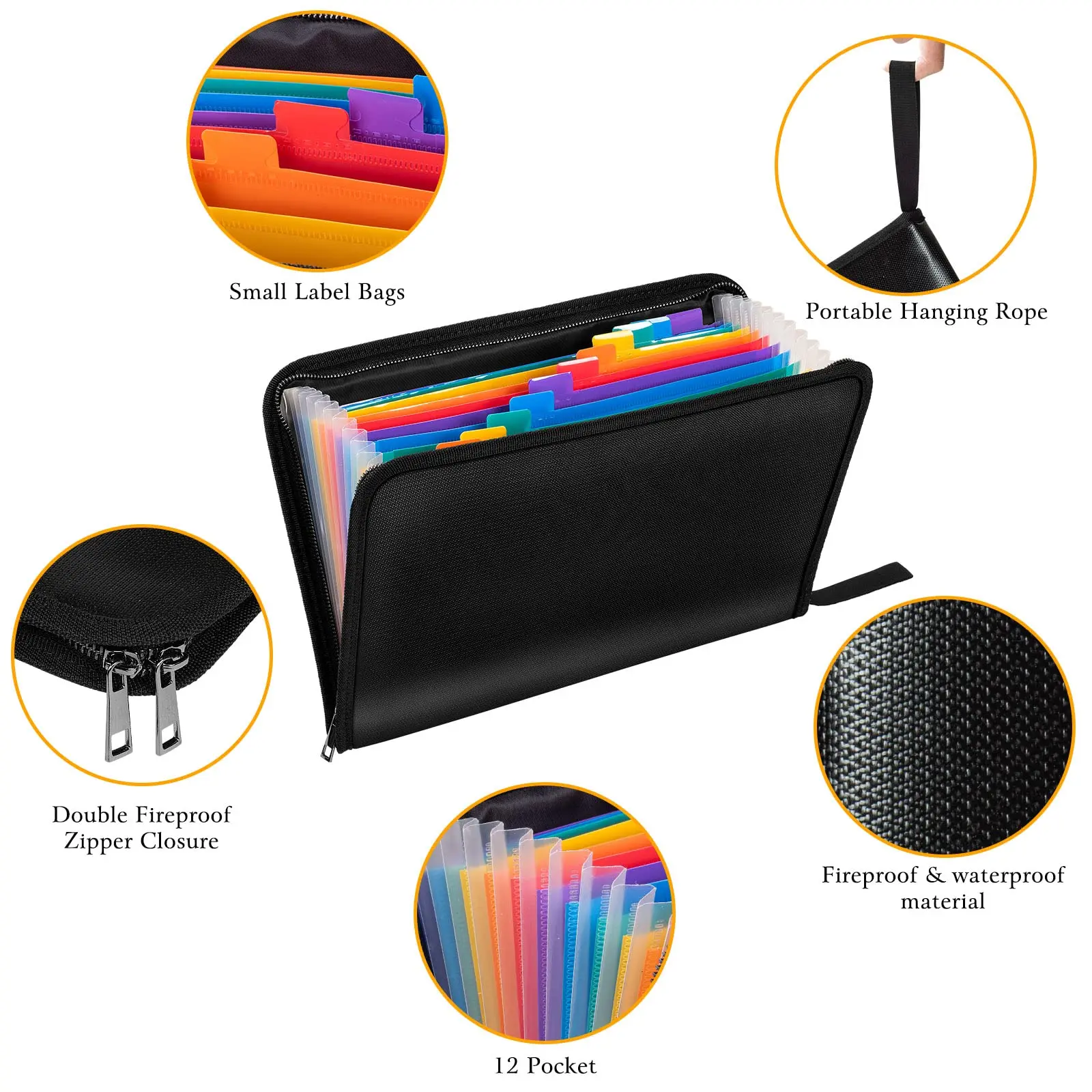Fireproof Organ Folder Waterproof File Organizer Bags for A4 Legal Documents Storage Bags Size 36*26 Cm
