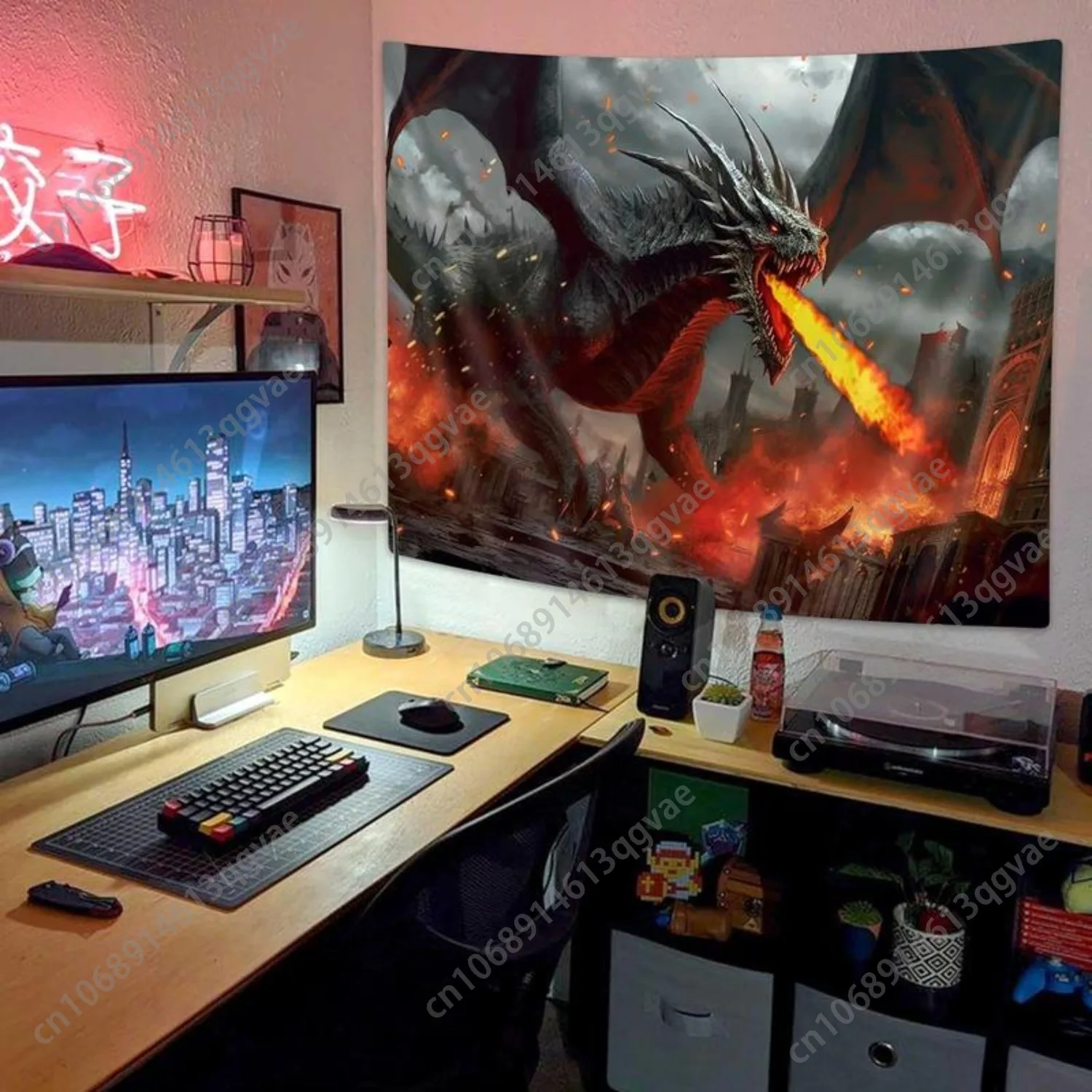 Fantazyjny Feniks Duży dla Mężczyzn Czerwony Anime Zwierzę Hippie Gobelin Wiszący na Ścianę do Sypialni Estetyczna Dekoracja na Zamówienie