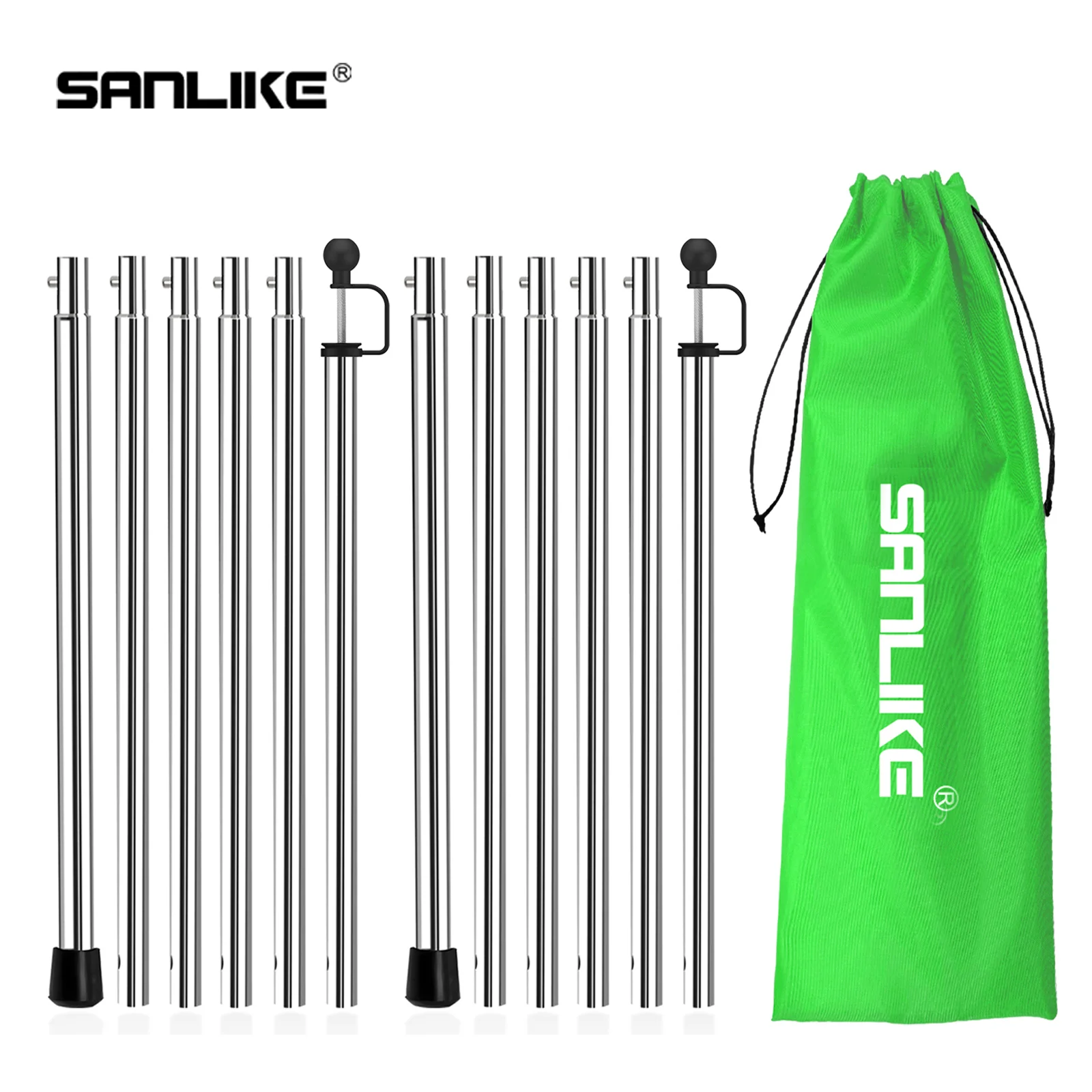 SANLIKE 2 Set Tent Poles Stainless Steel Tarp  Rod Adjustable Portable Telescoping Tent Poles for Awnings Support Accessory Tool