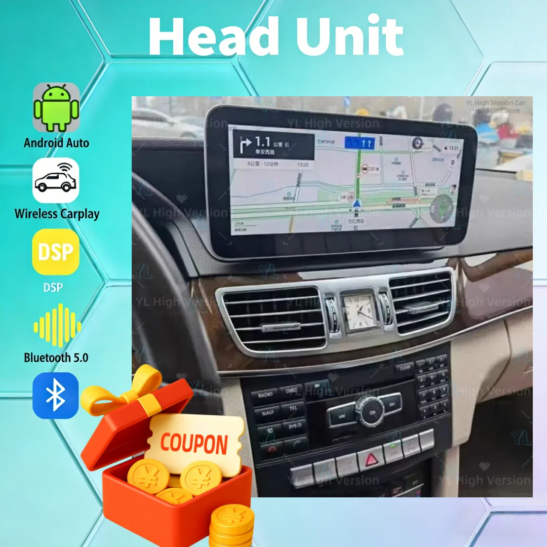 Android 13 CarPlay Car Radio for Mercedes Benz Class W212 E300 E260 E200 2009-2015 GPS Navigation Multimedia Player HD Screen 4G