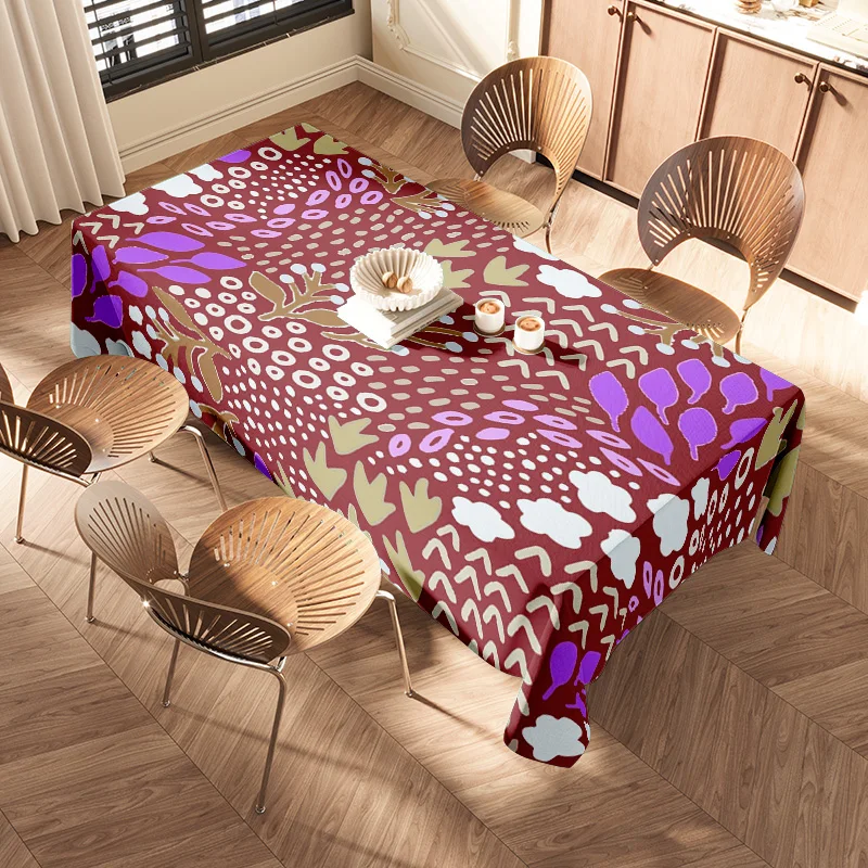 Modern Abstract Printed TableclothVersatile Home Decor for Dining Tables Premium Red Purple Yellow White Design