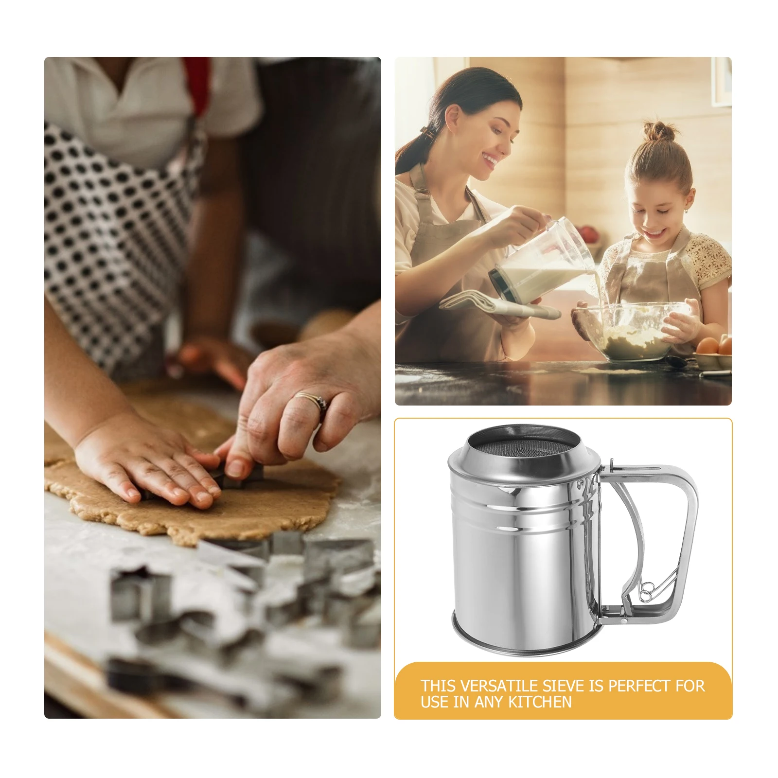 

Stainless Steel Flour Handheld Powdered Sugar Shaker Kitchen Tool Fine Mesh Easy Clean Measuring Markings Portable Powder