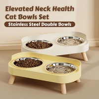 Doub-Bowls Stainless Steel Cat Feeder: Elevated Leg for Neck Health & Whisker Relief with Anti-Spill Dish with Non-Skid Base