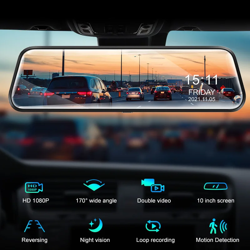 2K+1080P Car DVR Mirror 10 Inch Car Video Recorder Rearview Camera Support GPS Night Vision Auto Record Dashcam Dual Lens
