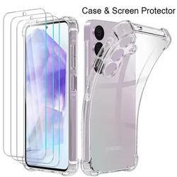 Samsung Glass A54 A14 A34 A35 Glass A52S için cam ile kılıf silikon kapak Samsung Galaxy Samsung darbeye durumda Samsung Samsung Case and Screen Protector