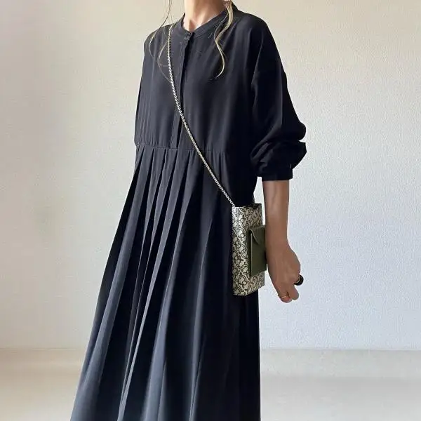Japanese Style Autumn New Long-Sleeved Buttoned Dress