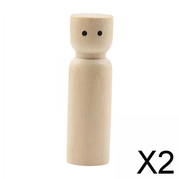 2xfiguras de madera de superficie lisa, muñeca de clavija de madera en blanco para decoración de escritorio, vacaciones