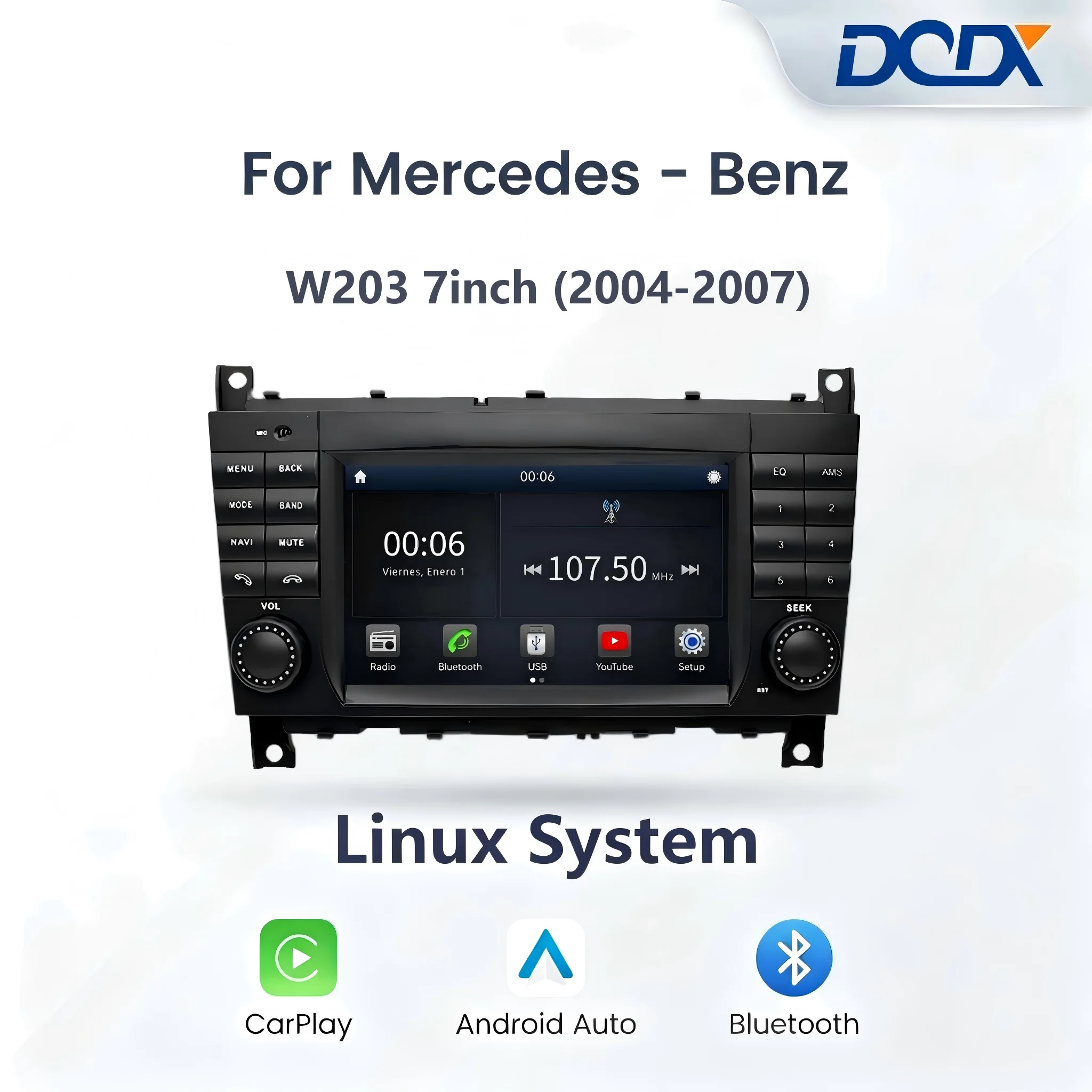 For Mercedes-Benz C-Class W203 7inch 2004-2007 Linux system Car Radio ,With Wireless Multimedia CarPlay & Android auto Head Unit