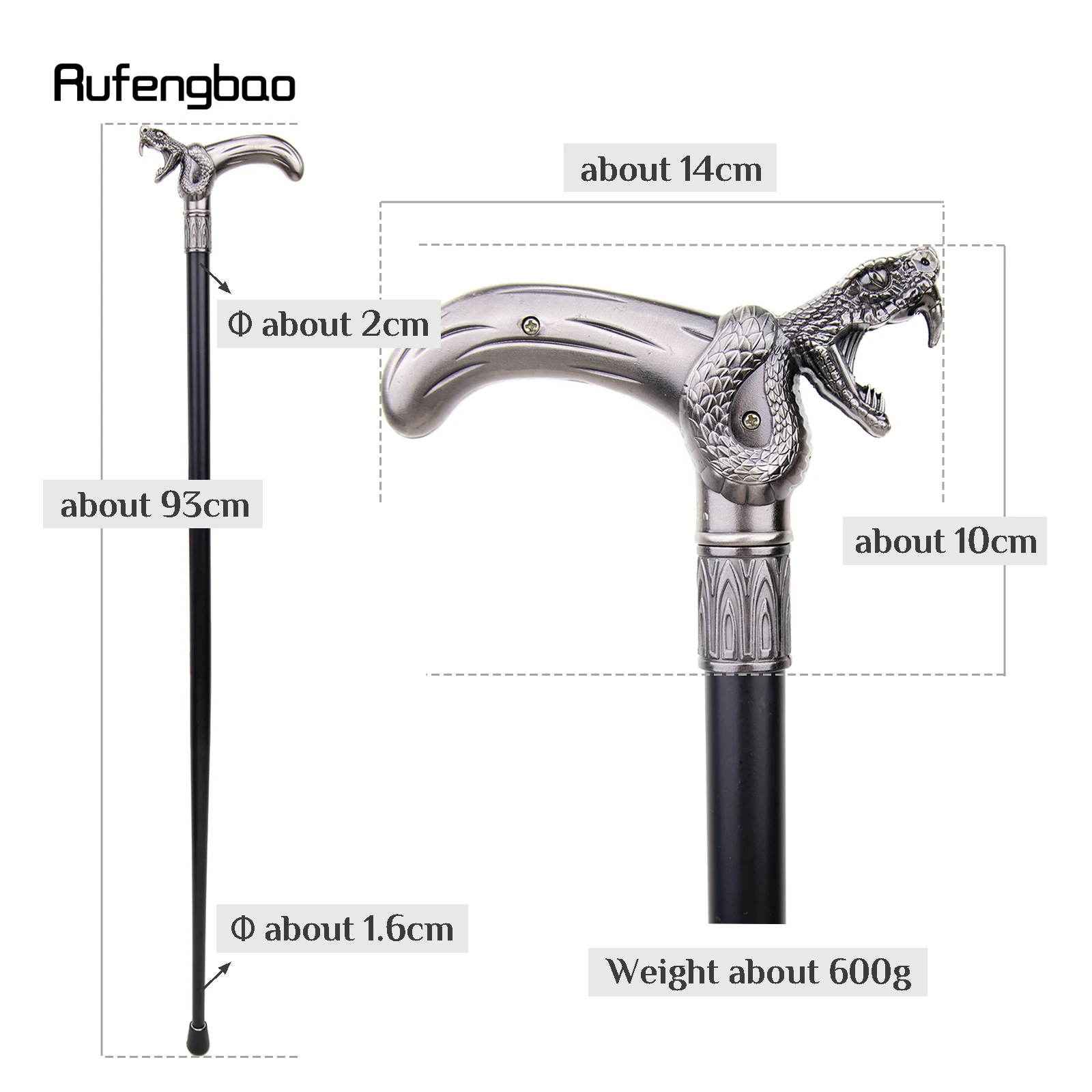 ไม้เท้าแฟชั่นแบบข้อเดียวลายหัวงู สำหรับตกแต่ง คอสเพลย์แวมไพร์ งานปาร์ตี้ ไม้เท้าฮาโลวีน ไม้เท้ายาว 93 ซม.