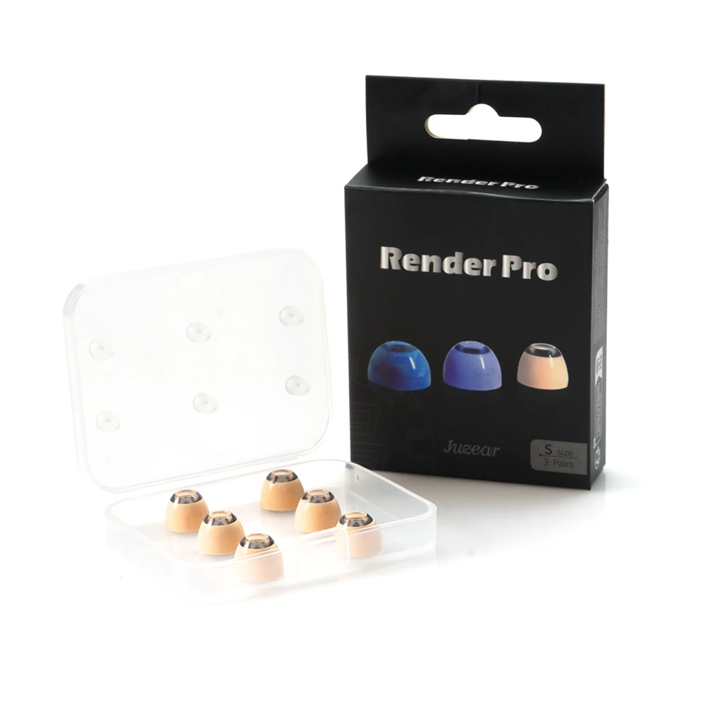 JUZEAR Render Pro – wkładki do słuchawek, trójwarstwowe, hybrydowe, wykonane z płynnego silikonu i pianki z pamięcią kształtu, przeznaczone do słuchawek dousznych (IEM), pasują do końcówek o średnicy 4,6–5,5 mm. — zdjęcie produktu 3