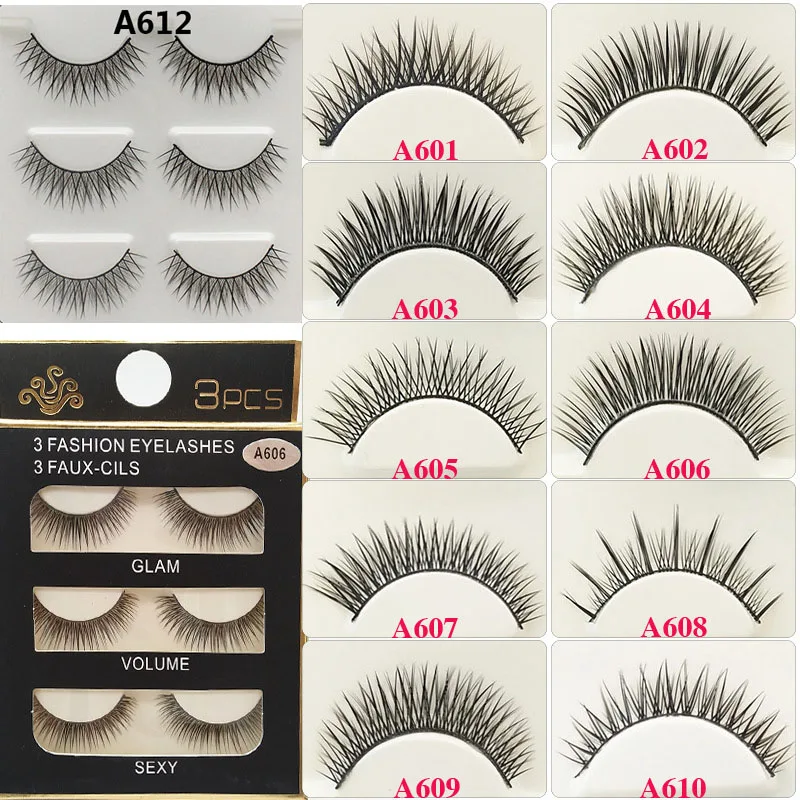 3 Pairs New Faux Mink Lashes Natural Eye Tail Slender False Eyelashes Wispy Fluffy Soft Extension Makeup Lashes Extension Tool