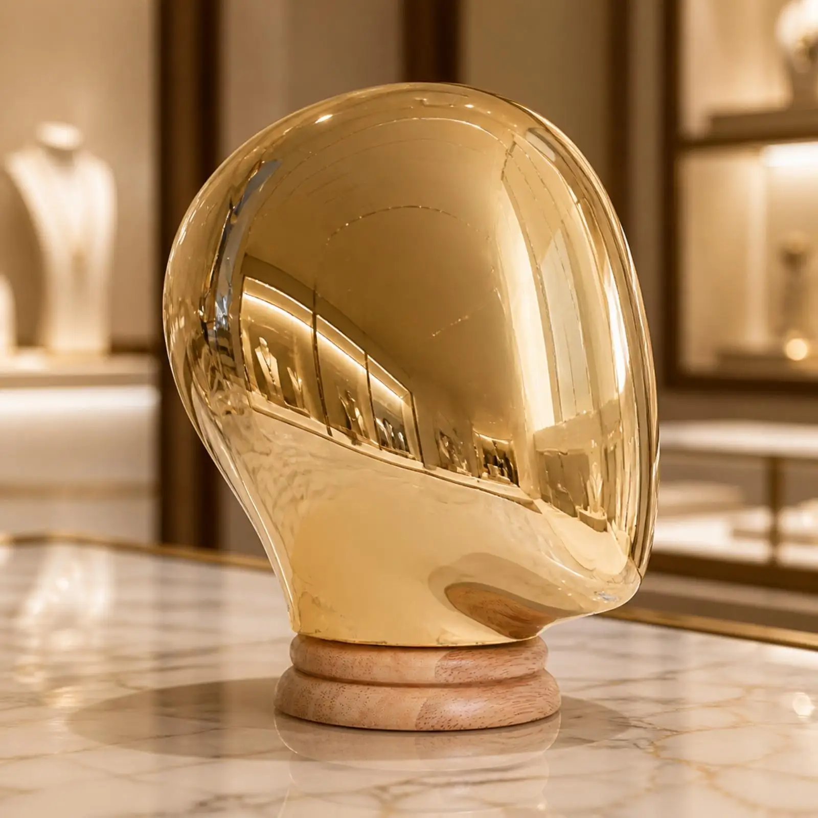 Adult Sized Hat Display Head Form with Sturdy Wood Pedestal for Hat Storage Shop Counter Presentation