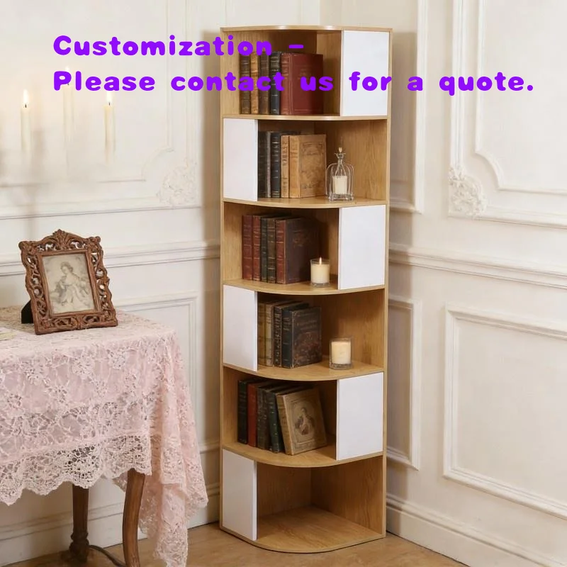 

custom.Rotating Adjustable Height Birch Wood & Stainless Steel 5-Shelf Modern Minimalist Living Room Bedroom Storage Bookshelf