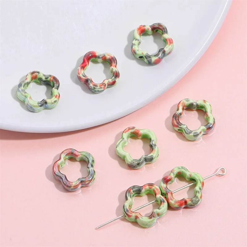 2pcs irregular hollow plum blossom ceramic beads handmade diy jewelry beaded bracelet mobile phone chain accessories materials