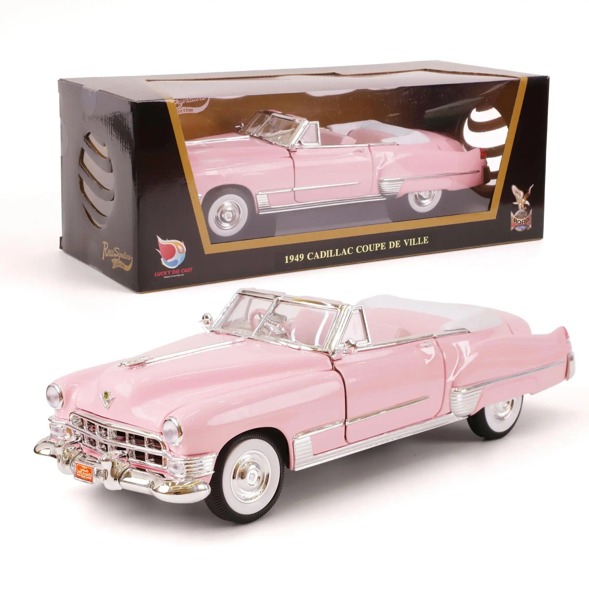 

1949 Cadillac Elvis розово-белый масштаб 1/18, литая металлическая модель автомобиля с открывающимися дверями и витриной, винтажный коллекционный автомобиль