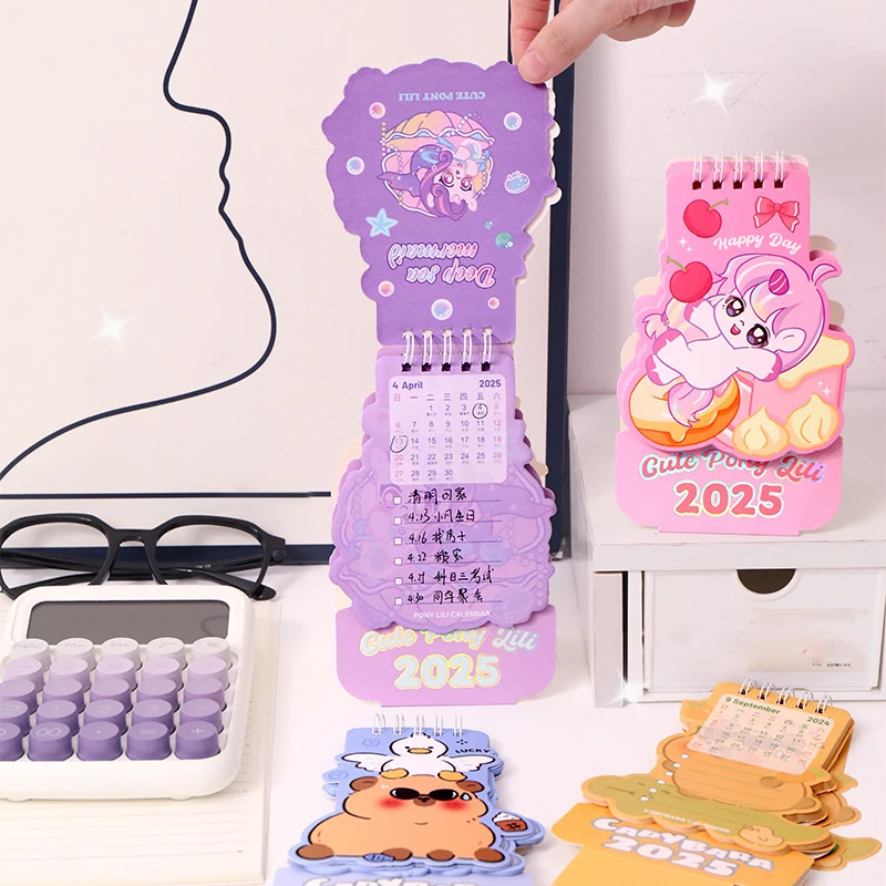 Миниатюрный Настольный календарь капибара с мультипликационным рисунком, милый календарь, ежедневник, настольный планировщик, органайзер для расписания на год, украшение для рабочего стола