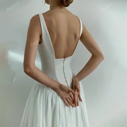 Vintage Square Wedding Dresses For Women A Line Satin Bridal Gown Long Train Sexy Backless Beach Wedding Gowns Vestidos De Novia