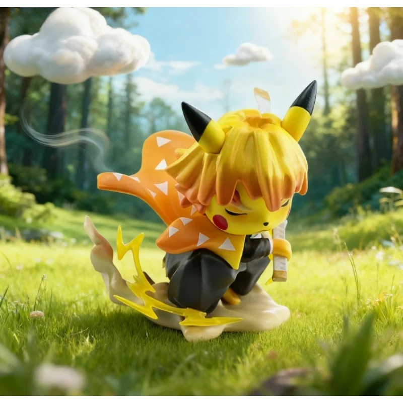 بيكاتشو أنيمي الشكل بيكاتشو كروسدرينج شيطان القاتل Agatsuma Zenitsu تمثال تمثال نموذج دمية جمع لعبة مزخرفة هدية #6