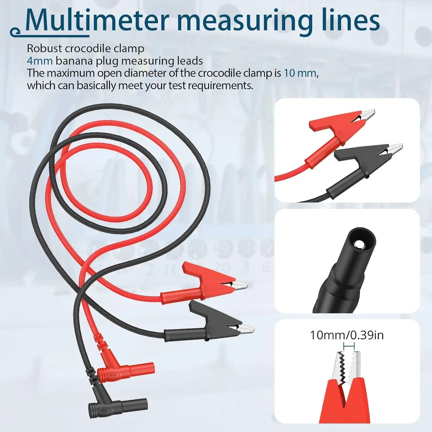 Banana Plug to Alligator Clip Test Lead, 15A 1000V Heavy Duty Crocodile Clip Lab Test Cable with Banana Plug for Multimeter