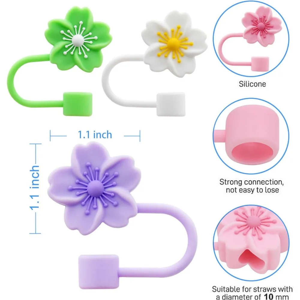 Flower Silicone Straw Cover Cap for Stanley Cup,Straw Topper 10mm 0.4in Dust-Proof Reusable Straw Tips Lids