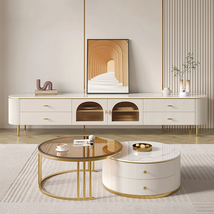 xx-Solid Wood TV Cabinet Modern Simple Living Room House Hold Floor Cabinet Small Apartment Light Cream Style Tea Table TV