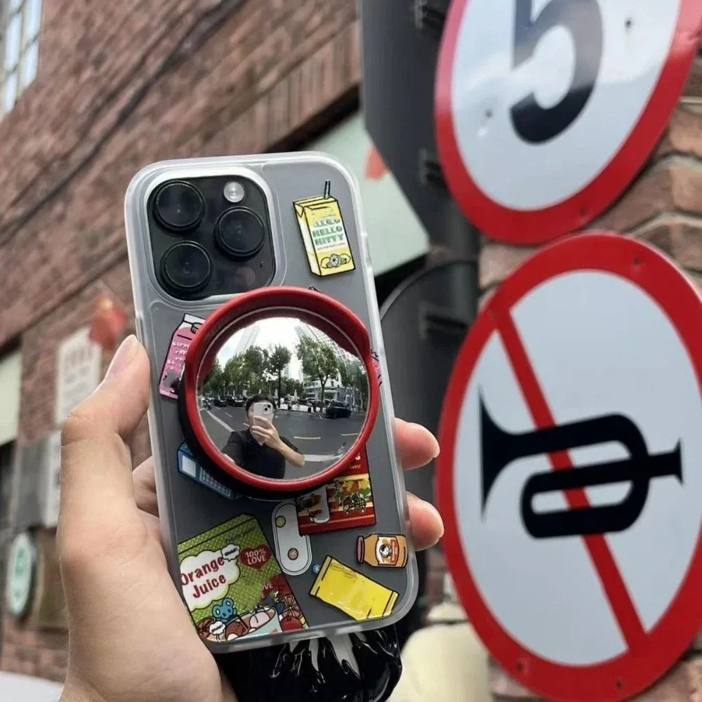 New Portable Convex Mirror Phone Holder Adjustable Mini Size Wide Angle Mirror Universal Creative Selfie Mirror Daily Outings