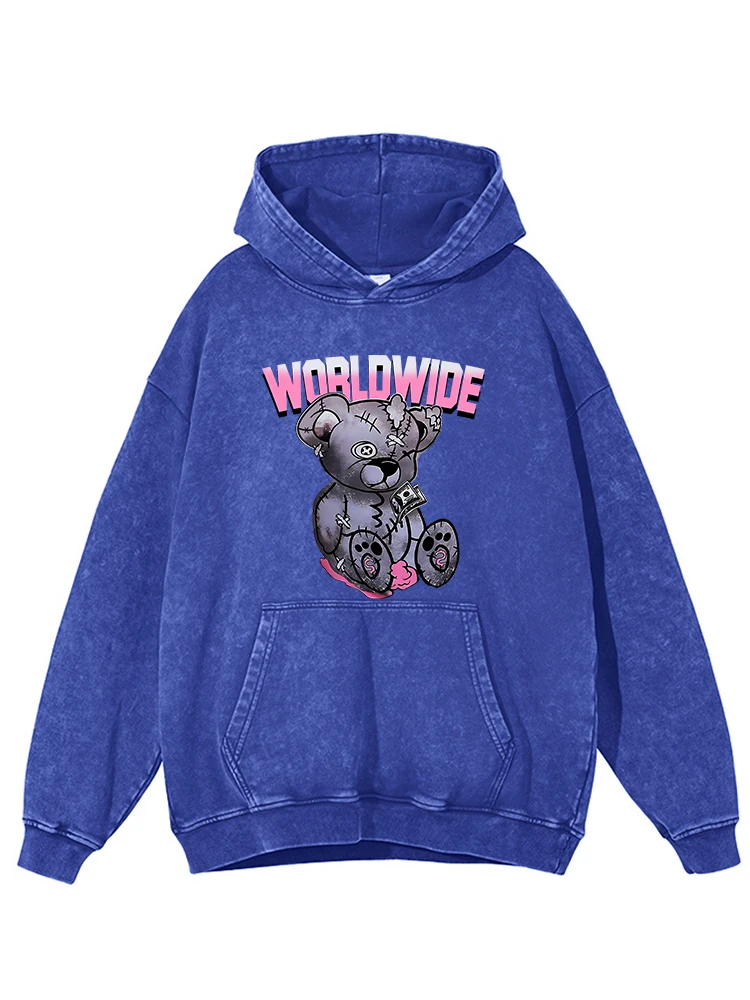 Cartoon Puppet Bear Printing Women Washed Hoodies Fashion Comfortable Hoodie Warm Cotton Hoody Autumn Versatile Female Clothing