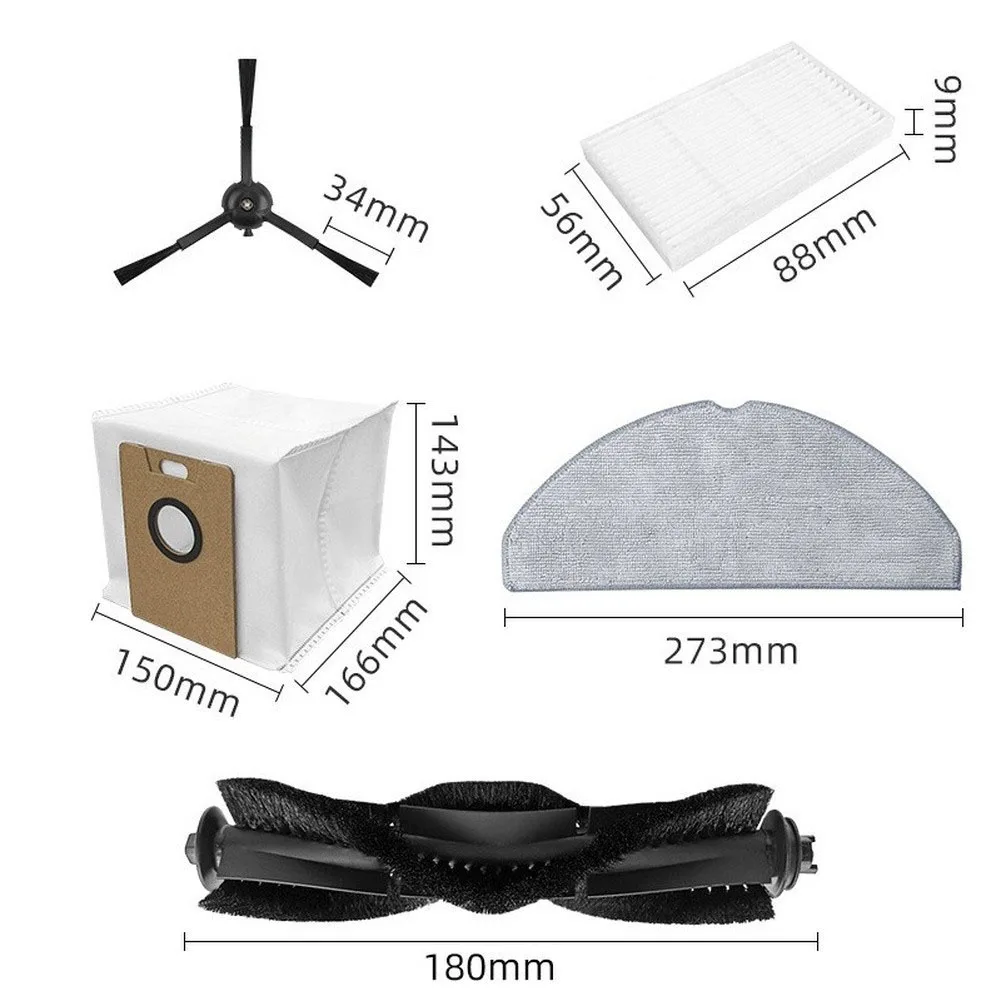 Roller Brush Side Brush Filter Dust Bag Mop Cloth Pack Compatible with For Vyzzle E20 and VCWD L9633 Robot Cleaner