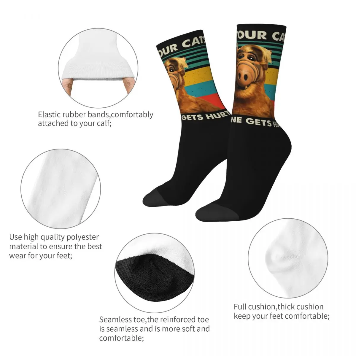 Hip Hop Retro Retro Gimme Your Cats Crazy Men's Socks Unisex ALF The Animated Series Harajuku Pattern Printed Crew Sock Gift