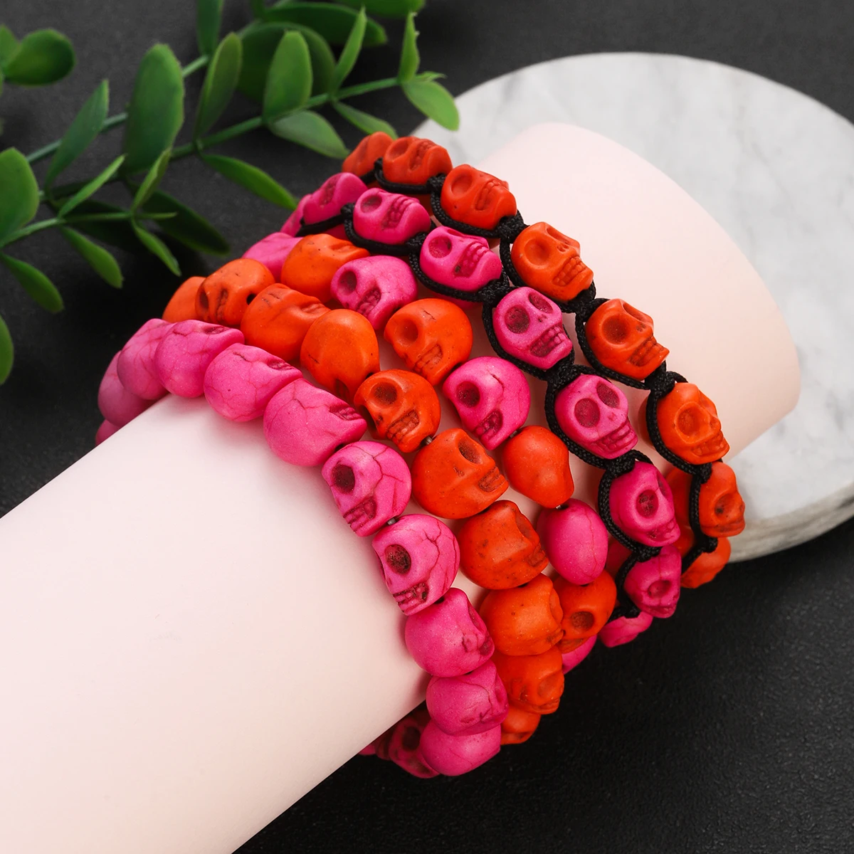 Rock Fashion Men's Natural Stone Skull Beaded Bracelet Punk Terror Ghost Bracelet Jewelry Pulseira