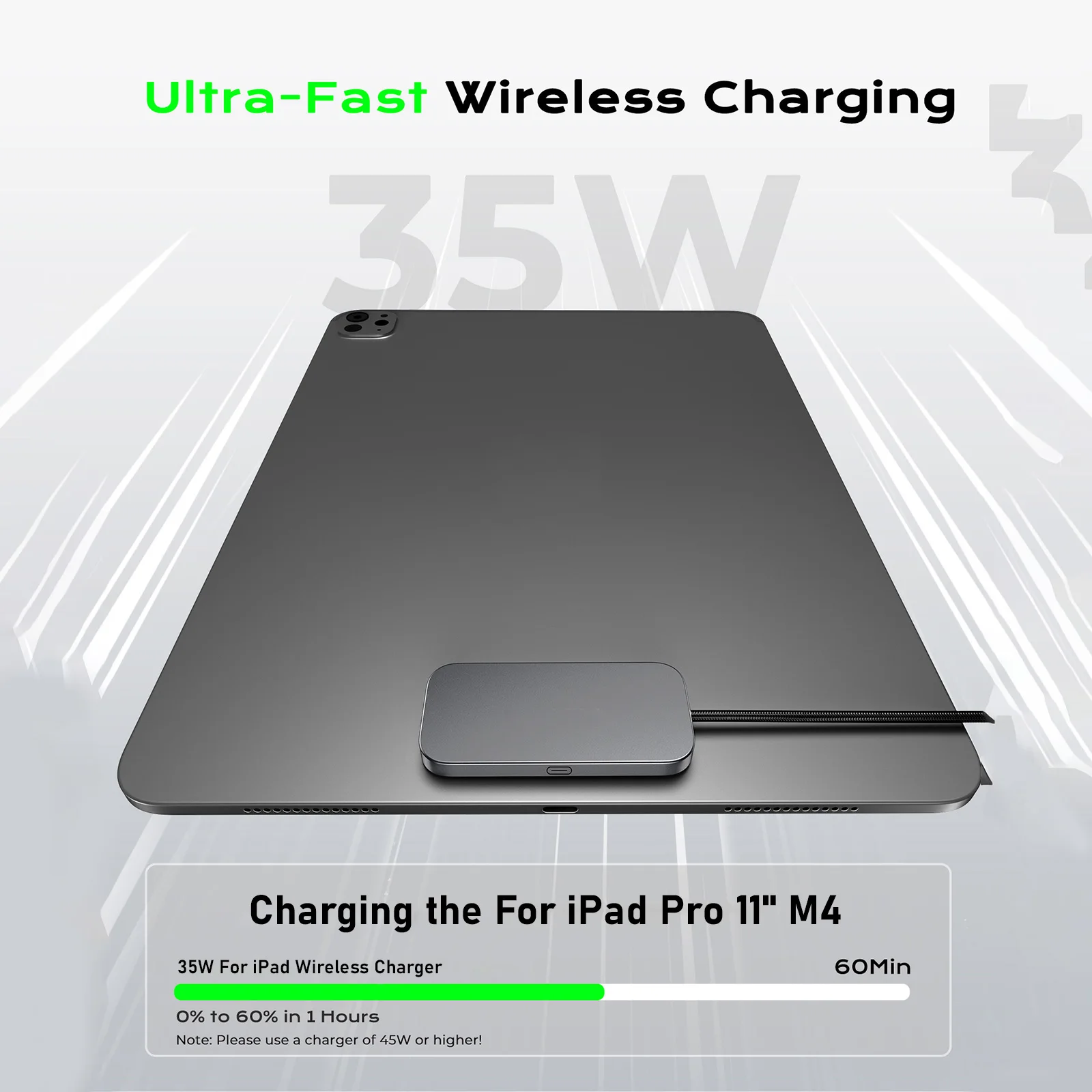 وحدة شاحن لاسلكي مغناطيسي لجهاز iPad Pro شحن سريع موصل ذكي شاحن لوحة شحن لاسلكية مع كابل USB-C
