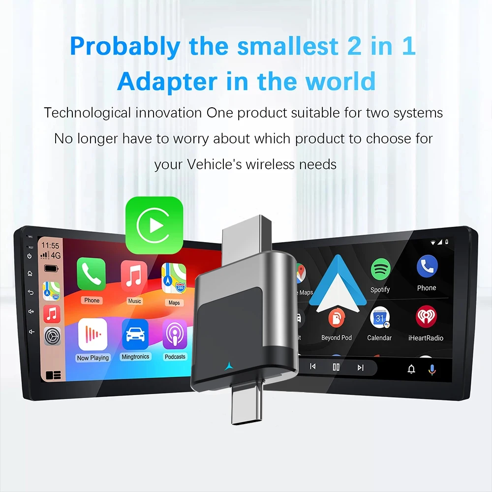 Universal Wireless CarPlay Android Auto Adapter USB a & Type C 2 Ports Mini Box Dongle for VW Ford Toyota Nissan Honda