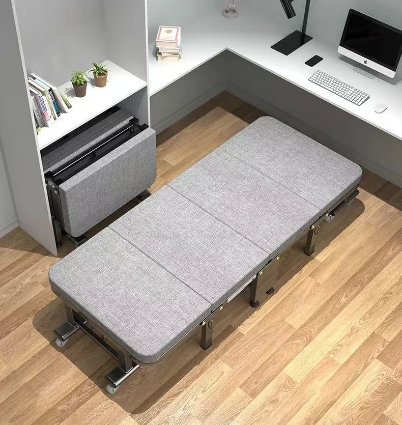 

Steel Foldable Bed Home Office Living Room Furniture Use Rest Easy Fold Bed Cotton Linen Single Removable Bed With Mattress
