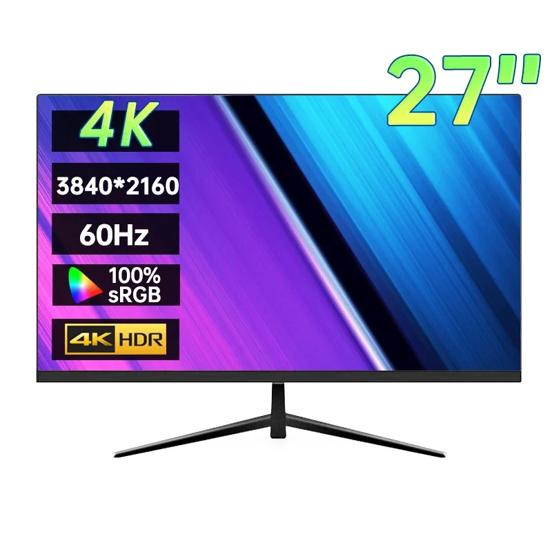 

27 Inch 4K UHD Monitor 3840*2160P 100%sRGB 8Bit Ultra Narrow Bezel Desktop Display IPS Screen With HDMI/DP For Design Drafting