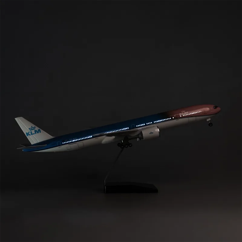 Model samolotu KLM 47 cm, B747 B777 MD-11 MD11, odlewany z żywicy, ze światłem i podwoziem, kolekcja samolotów, zabawka.