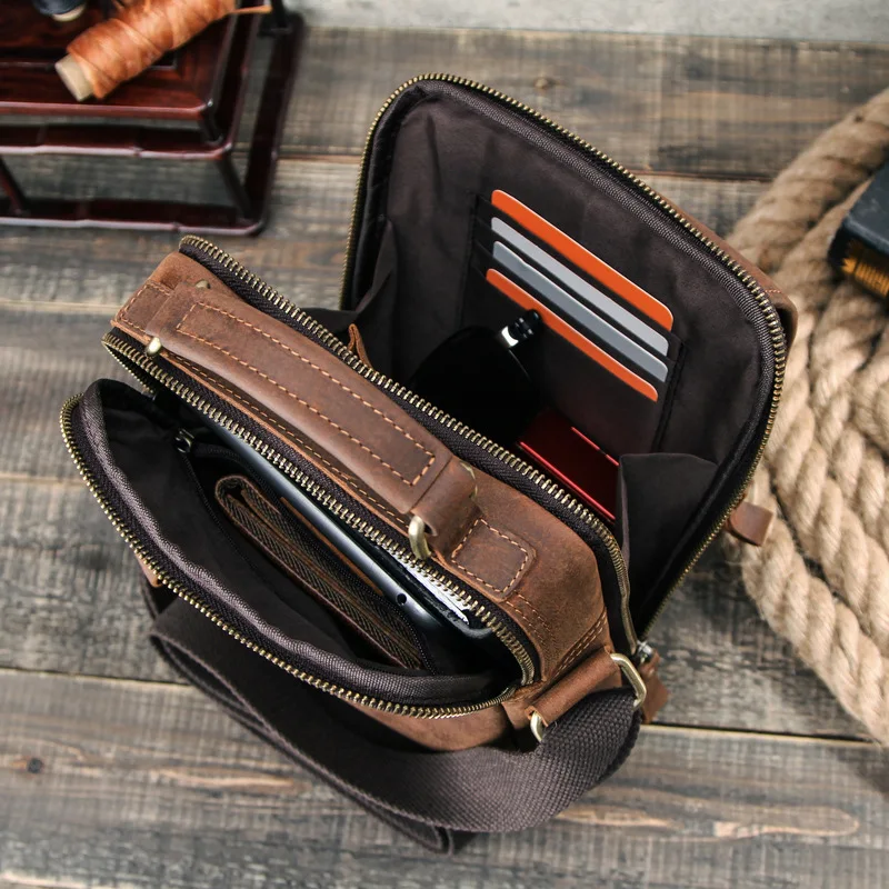 Borsa da uomo nuova alla moda Borsa a tracolla orizzontale da uomo Borsa a tracolla in pelle bovina Trend Borsa da uomo in vera pelle da uomo con una spalla