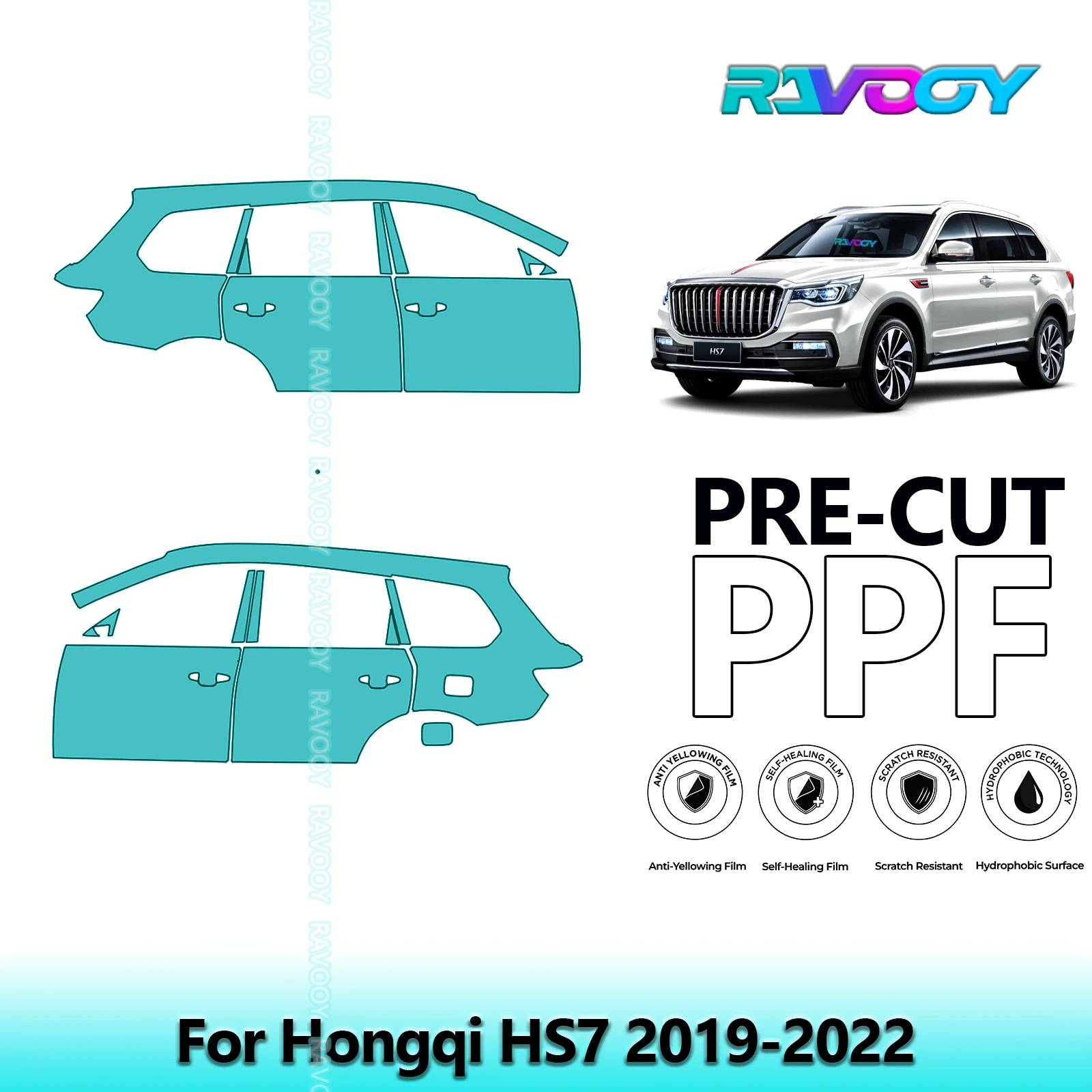 

For Hongqi HS7 2019-2022 8.5mil Clear Matte Pre-Cut PPF Door & A/B Pillar Kit TPU Paint Protection Film Set