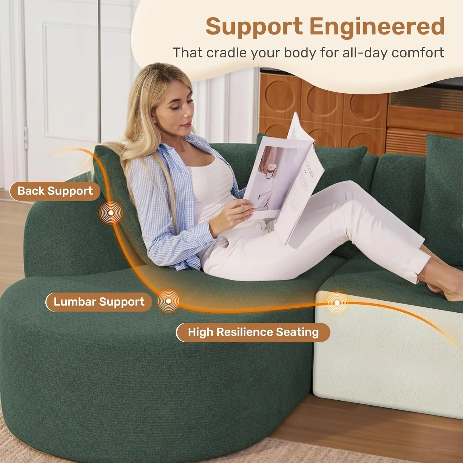 114 Inch Boneless Curved Couches for Living Room,Modern Modular Sectional Sofa with Chaise,L-Shape Cloud Sectional, Customized view 4