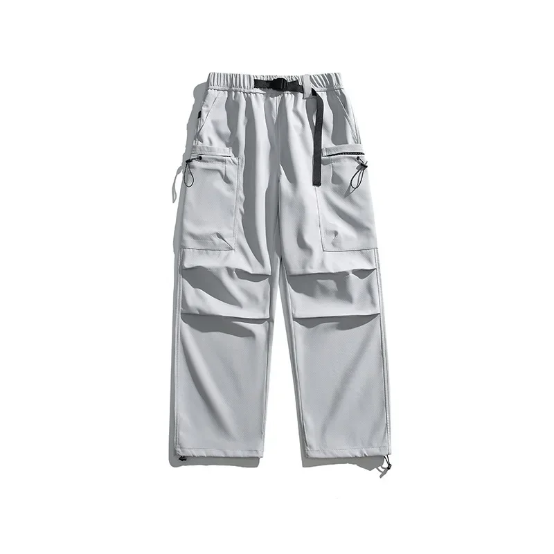 Men New  Ankle Length Pants Solid Cargo Pant Patchwork Spliced Casual Loose Fit Elastic Waist Pockets Pants Winter Slight Strech