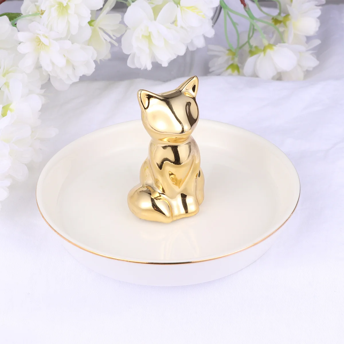 2 Pcs Ring Ceramic Jewelry Dish Wedding Holder Tray for Jewellery White Organizer