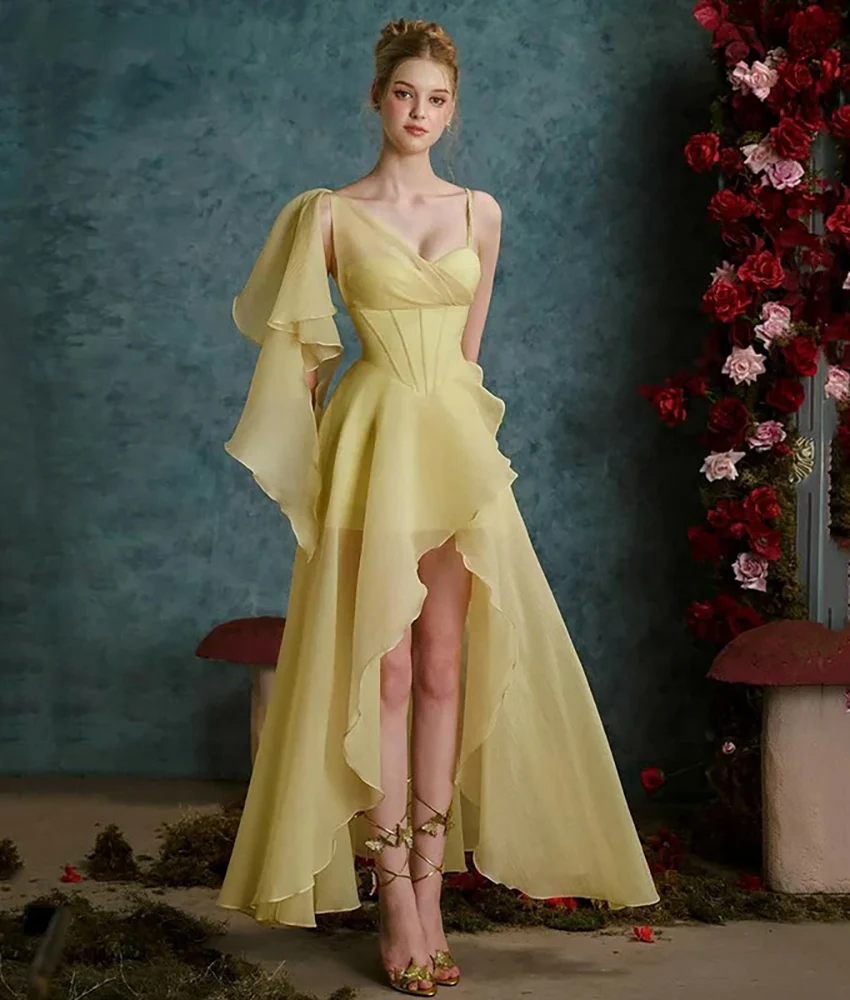 

Customized Sexy Chiffon A-Line Spaghetti Straps Evening Dress High Quality V-Neck Sleeveless Ankle Length Celebrity Gowns