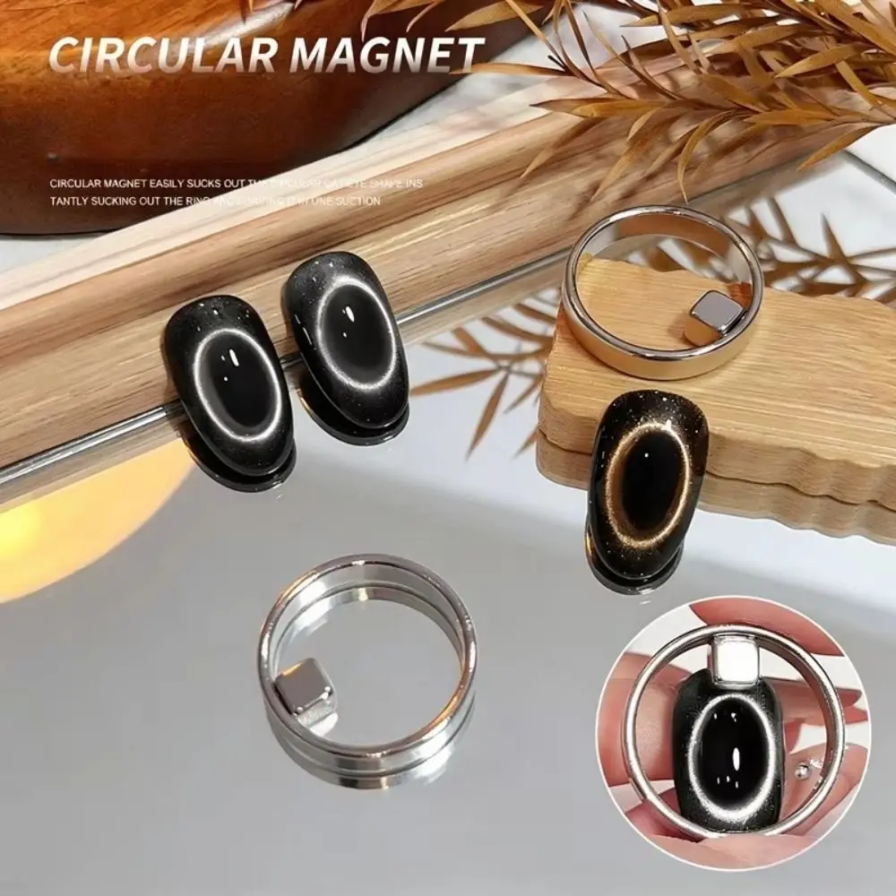 Ring-shaped Cat Eye Nail Art Magnet with Silicone Handle Comfortable Grip French Manicure Applicator Double Magnet Non-slip