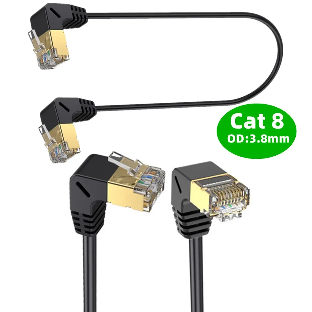 Cat8 Ethernet Cable SFTP 40Gbps 2000MHz Cat 8 RJ45 Network Lan 90 Degree Up Down Left Right Angle Internet RJ45 Superfine Cable