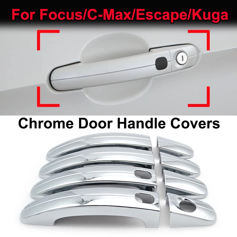 Apktnka Chrome Door Handle Cover Trim With Smart Key For Ford Focus Escape Kuga C-Max S-Max Galaxy 2013 2014  2015 2016 2017