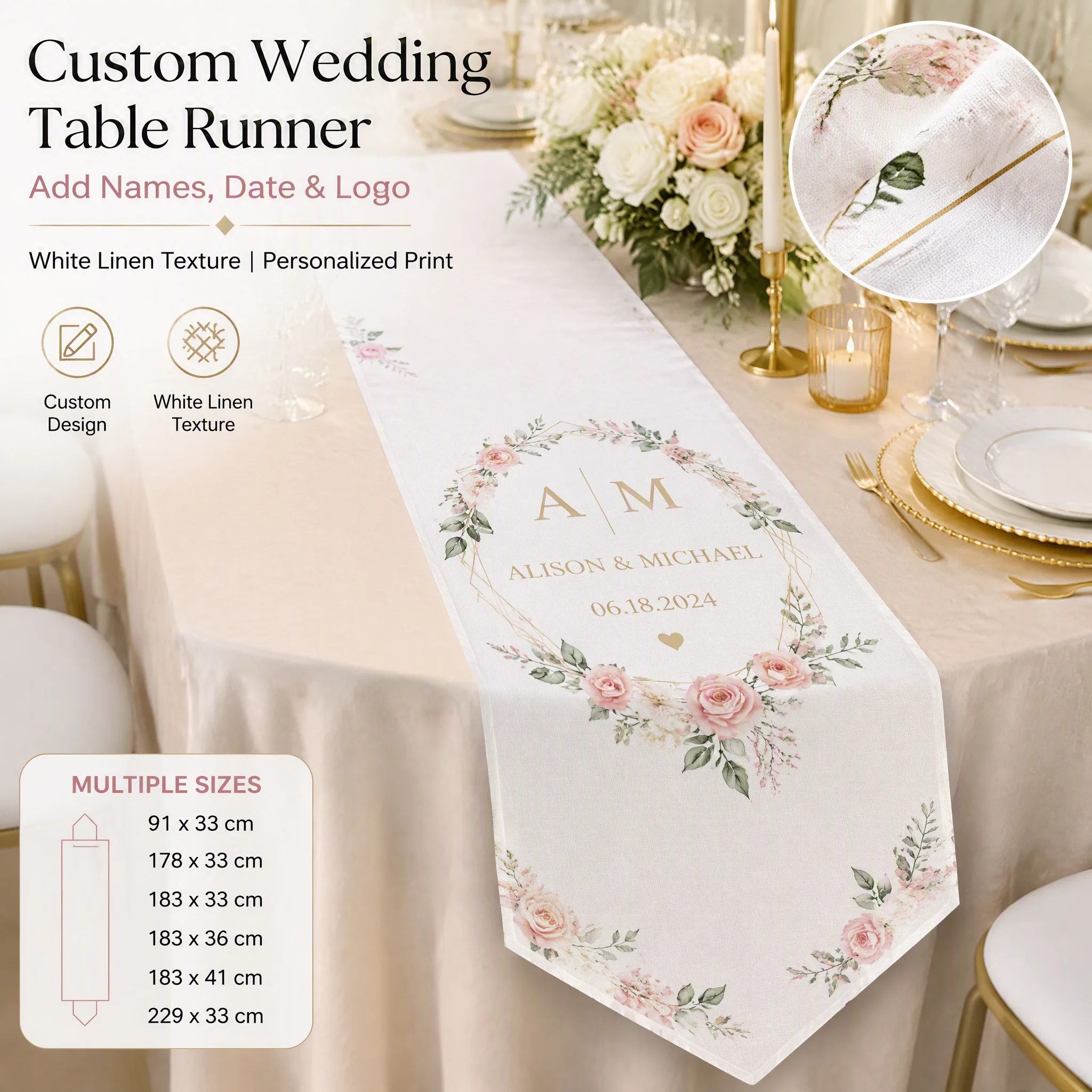 Custom Wedding Table Runner Personalized Wedding Table Decor Custom Name Mr & Mrs Table Runner Wedding Reception Party Decoratio
