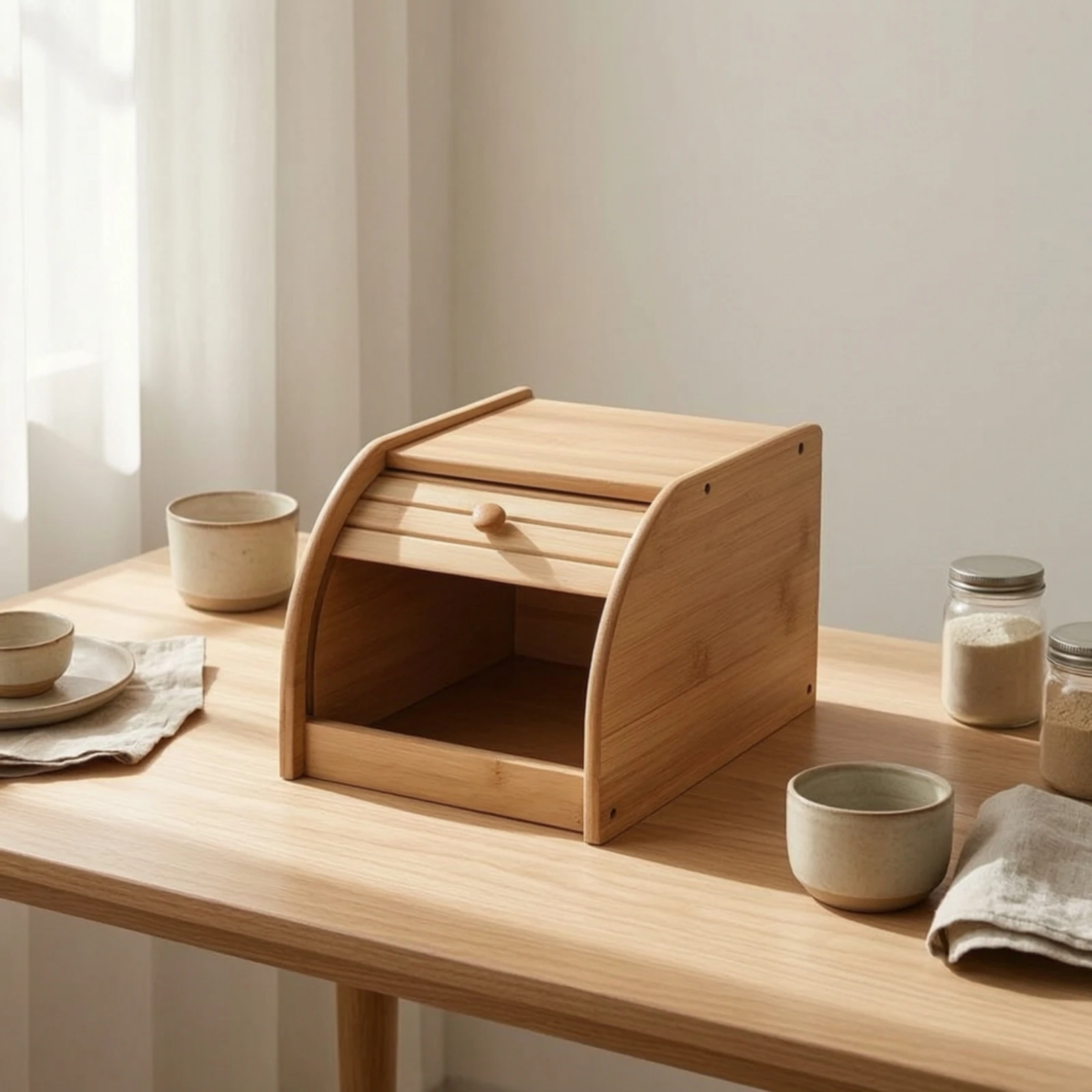 Two-Tier Bread Box Wooden Double-Layer Bread Box Breadbox Open-Front Furniture Natural for Pantry, Cafe view 6