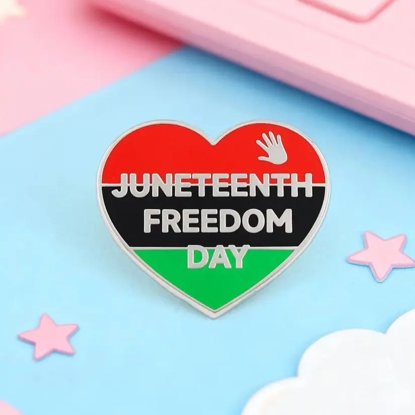 June 19Th Juneteenth Freedom Day Heart Brooch Red Pan-African Flag Enamel Pin African American Independence Celebration Badge Fo