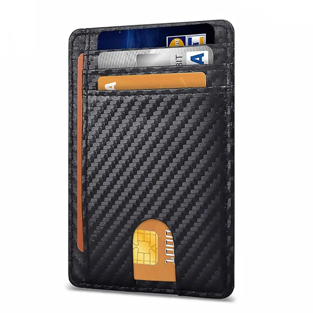 

Women Men ID Credit Card Holder Front Pocket RFID Blocking Genuine Leather Wallet Mens Slim Wallet Anti-scan