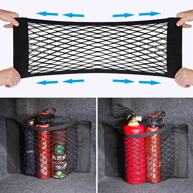 Car Back Rear Mesh Trunk Seat Elastic String Net Magic Sticker Universal Storage Bag Pocket Cage Auto Organizer Seat Back Bag